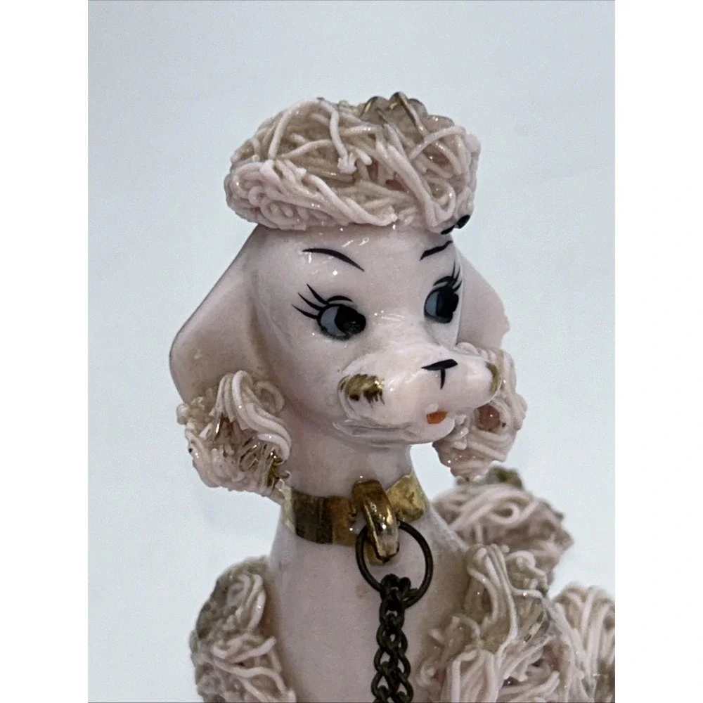 Vintage Napco Pink Spaghetti Poodle Mom and Two Puppies Ceramic Figurines